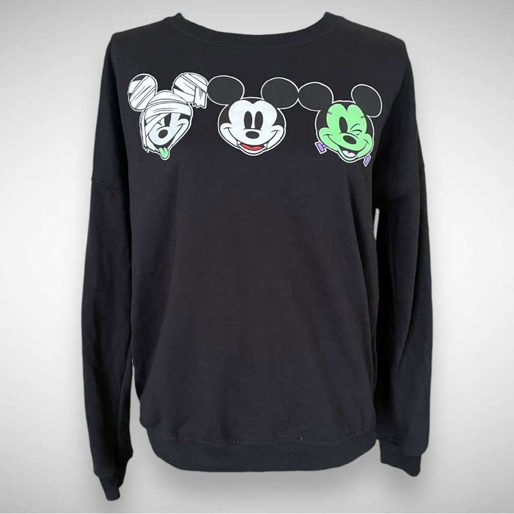 DISNEY Women’s Mickey Mouse Halloween Black Crewneck Sweatshirt Large | EUC
